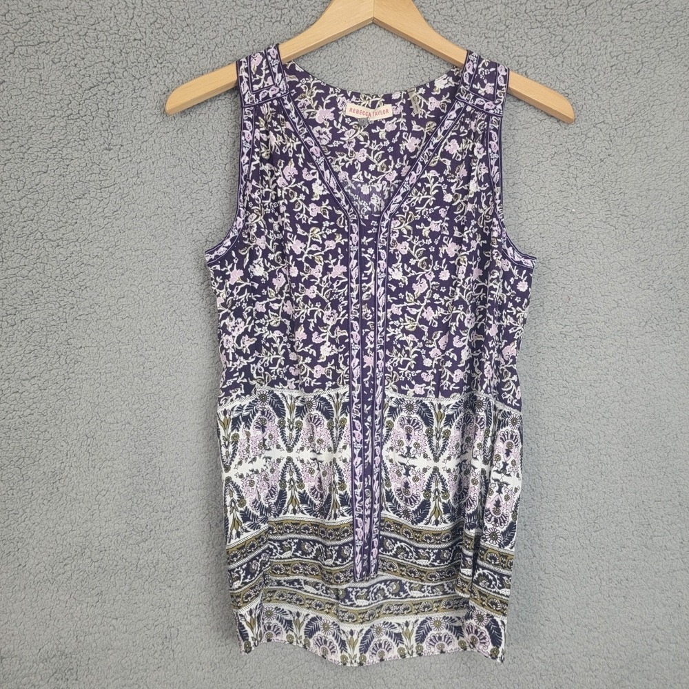 Rebecca Taylor Sleeveless Floral Tank Women's Size 4 V Neck‎ 100% Rayon